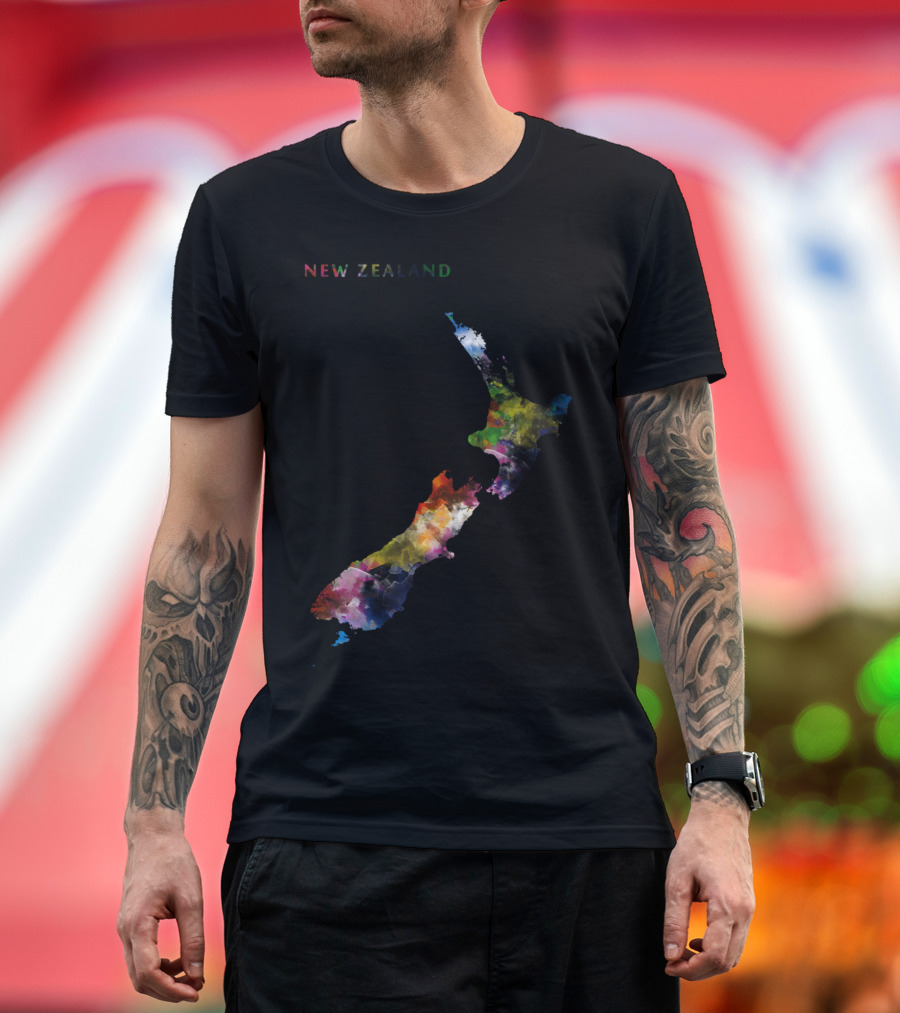 New Zealand Colorful Map Watercolor T-Shirt