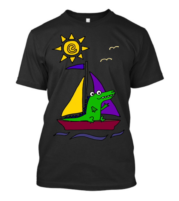 Cool Funny Alligator On Colorful Sailboat Under Shining Sun T-Shirt