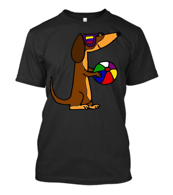 Cool Dachshund Beach Vibes With Sunglasses And Colorful Ball T-Shirt