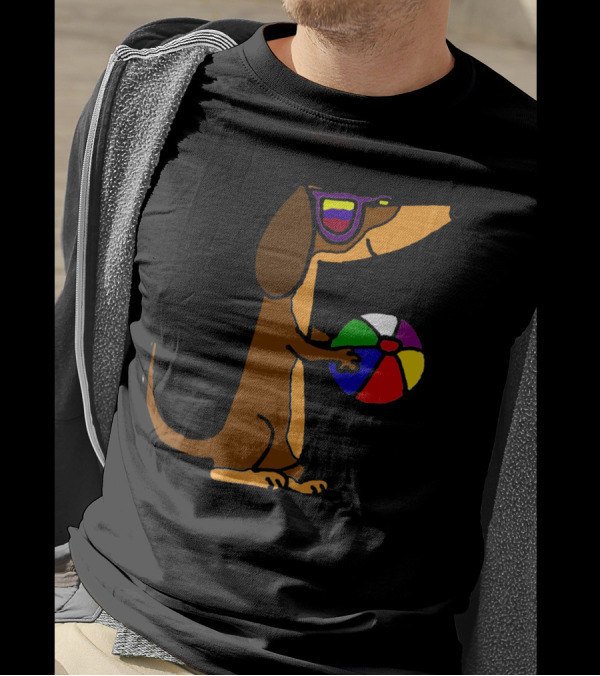 Cool Dachshund Beach Vibes With Sunglasses And Colorful Ball T-Shirt
