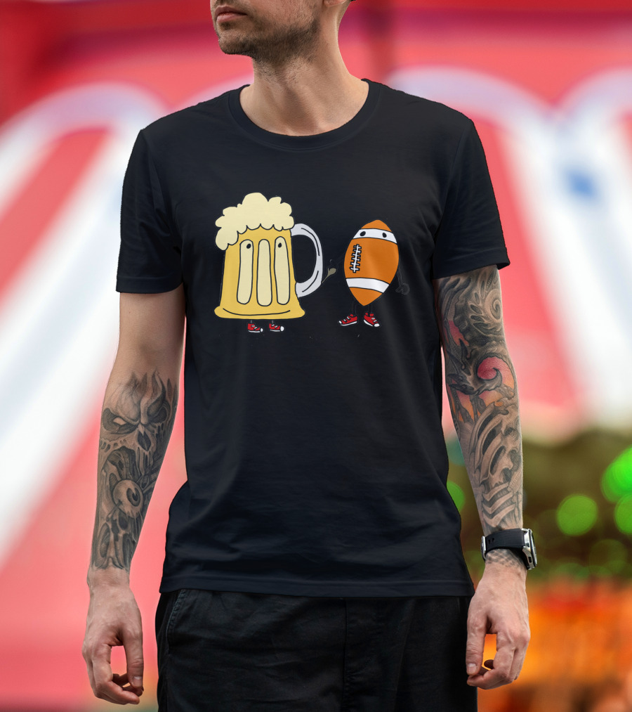 Cool Funny Funky Beer Mug and American Football with Red Sneakers T-Shirt