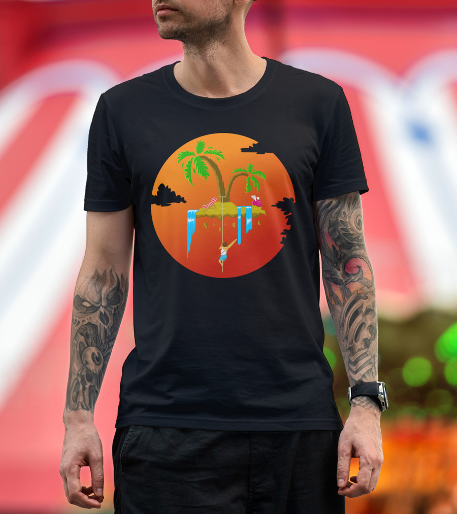 Flying Relax Island Adventure with Palm Trees and Waterfalls T-Shirt