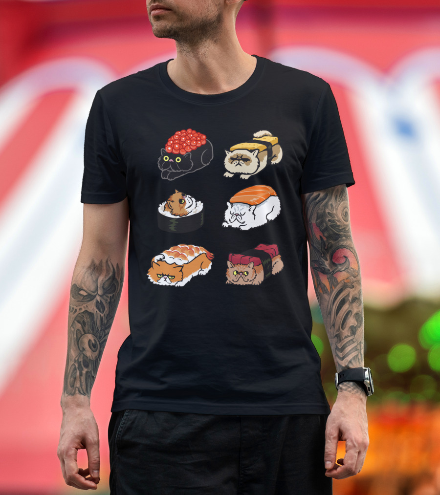 Sushi Cats with Persian Faces and Various Toppings T-Shirt