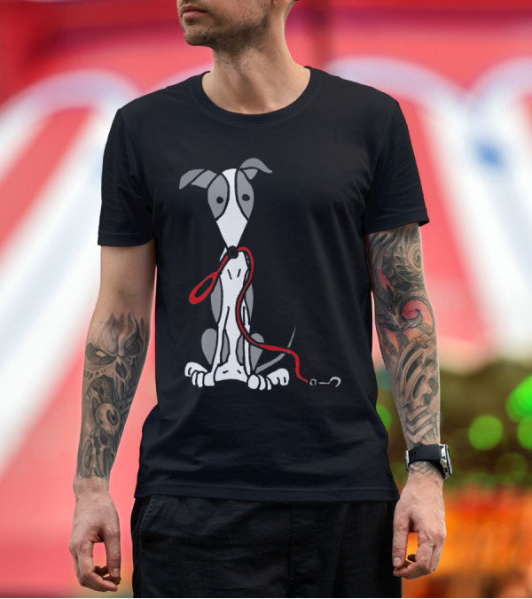 Premium T-Shirt: Cool Funny Greyhound Dog With Red Leash T-Shirt Cool Funny Greyhound Dog With Red Leash T-Shirt