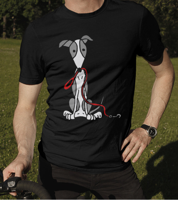Cool Funny Greyhound Dog With Red Leash T-Shirt
