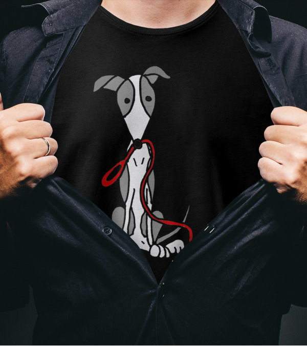Cool Funny Greyhound Dog With Red Leash T-Shirt
