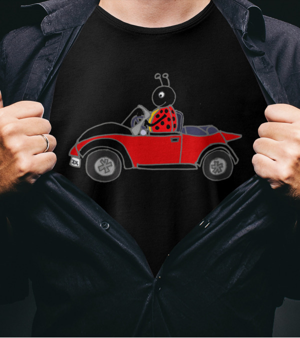 Cool Funny Ladybug Driving Convertible Bug Car T-Shirt