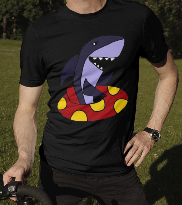 Cool Funny Shark Floating In Inner Tube T-Shirt