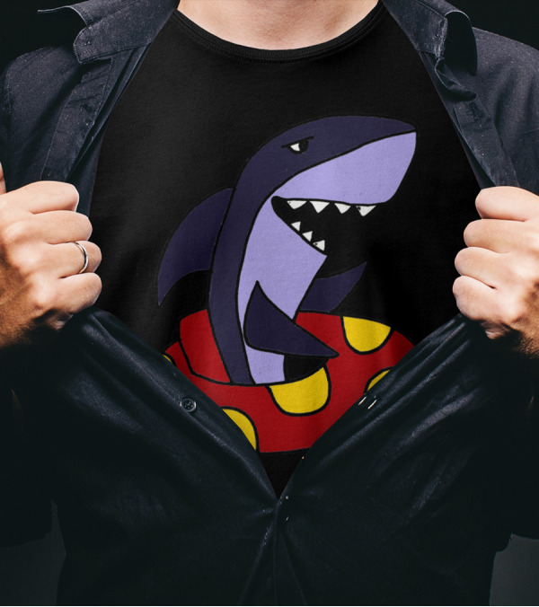 Cool Funny Shark Floating In Inner Tube T-Shirt