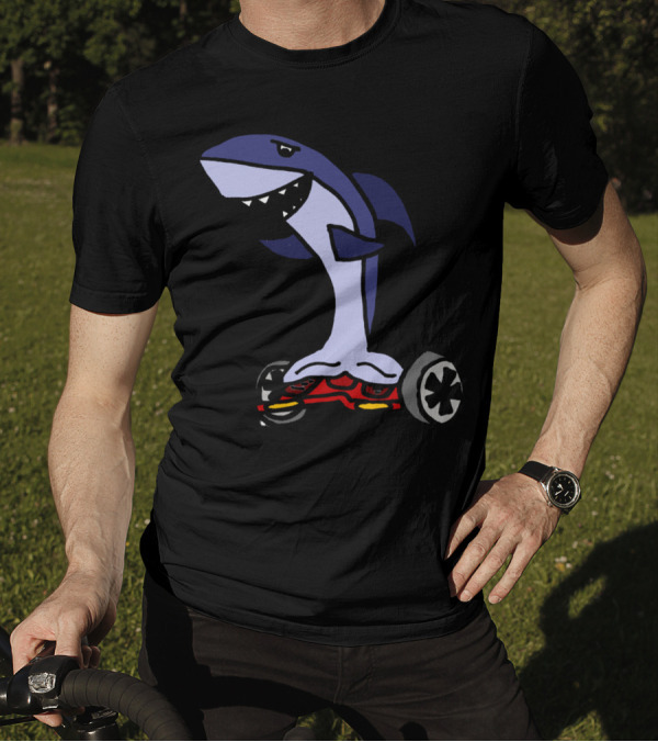 Cool Funny Shark Riding Hoverboard T-Shirt