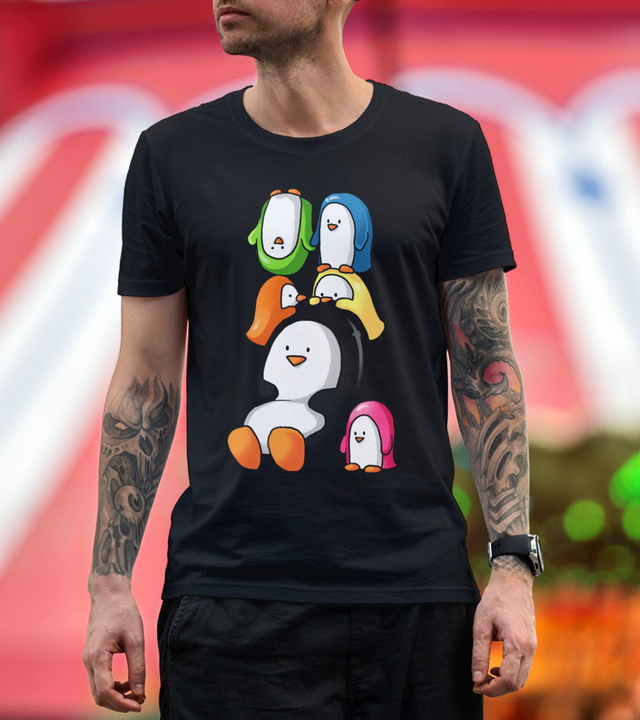 Humphrey And Friends Chillaxing Colorful Penguin Stack T-Shirt
