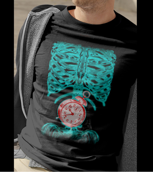 Hungry Man Xray Skeleton With Red Pocket Watch Inside T-Shirt