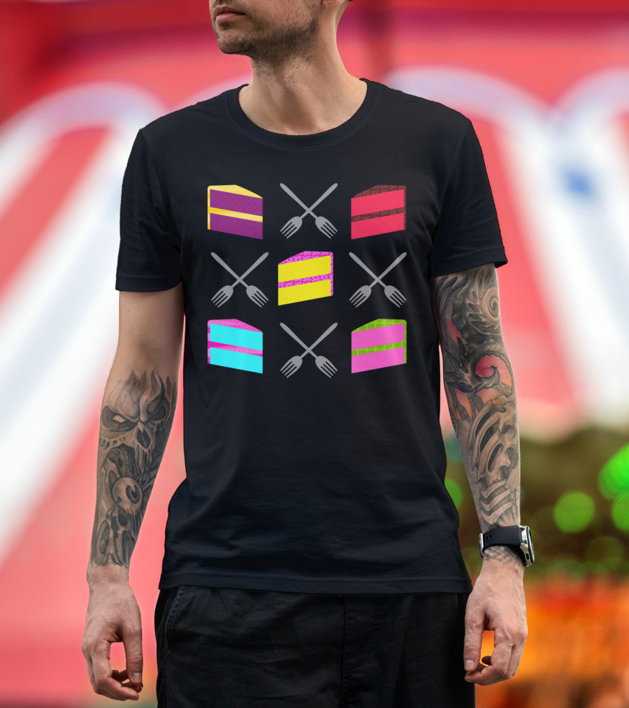 Colorful Cake Slices and Forks Grid T-Shirt
