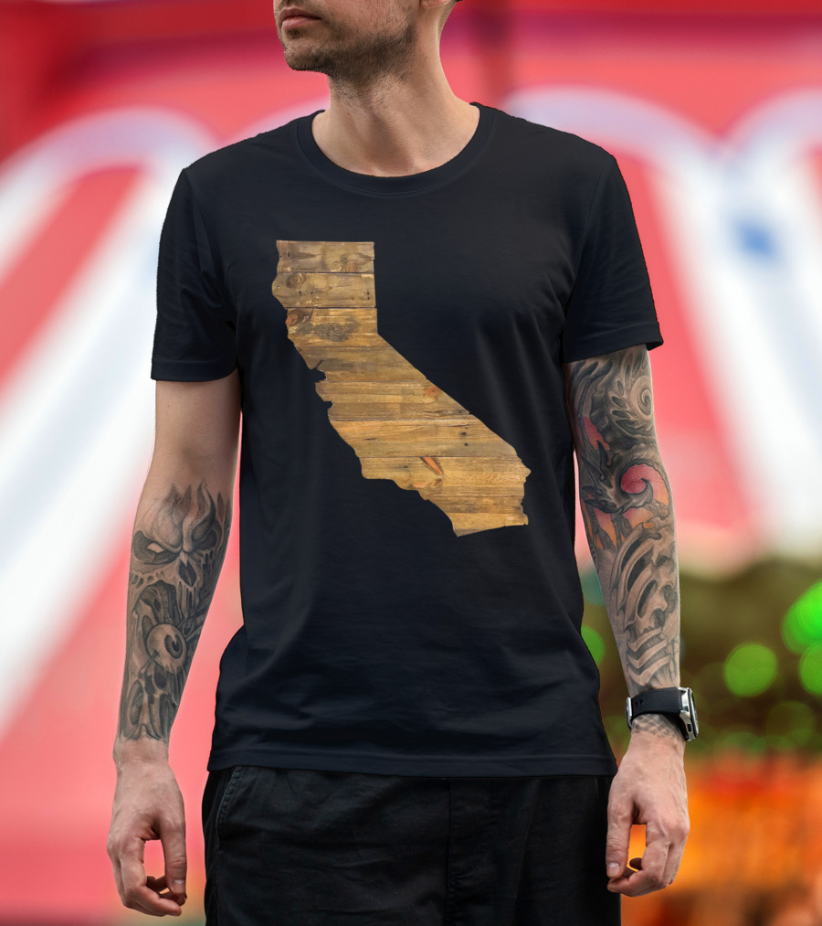 California Cedar Wood State Shape Rustic Map T-Shirt