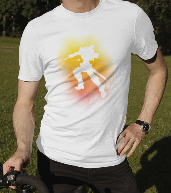 I Am A Robot 01 Silhouette In Dynamic Pose With Vibrant Background T-Shirt