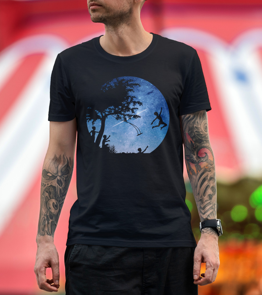 Swing Into Space Under Starry Night Sky T-Shirt