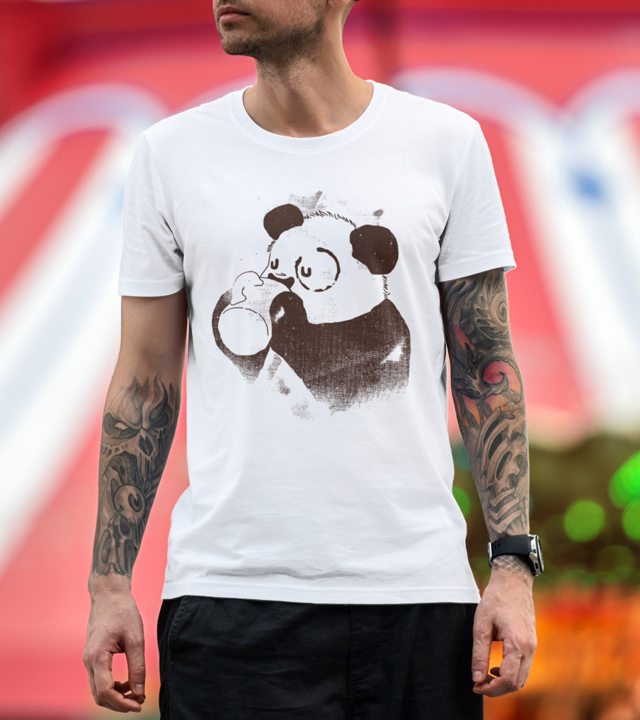 Eye Circle Sleepy Panda with Coffee T-Shirt