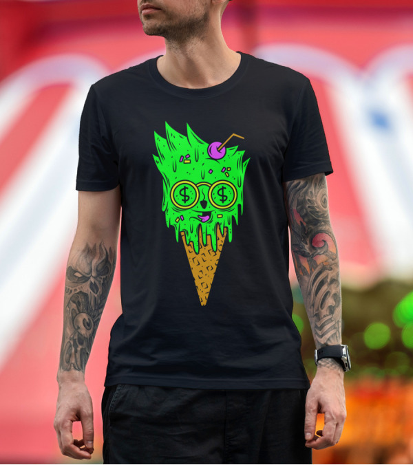 Premium T-Shirt: Eye Dollar Ice Cream Cone with Money Glasses and Cherry Straw T-Shirt Eye Dollar Ice Cream Cone with Money Glasses and Cherry Straw T-Shirt