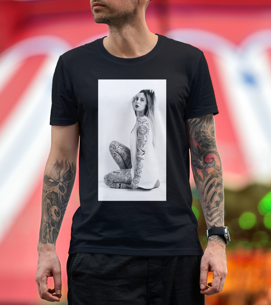 Angie Tattoo Art Black and White Fashion Pose T-Shirt