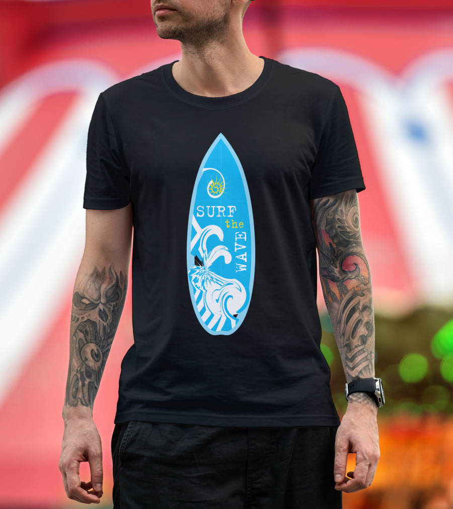 Surf the Wave Blue Surfboard with White T-Shirt