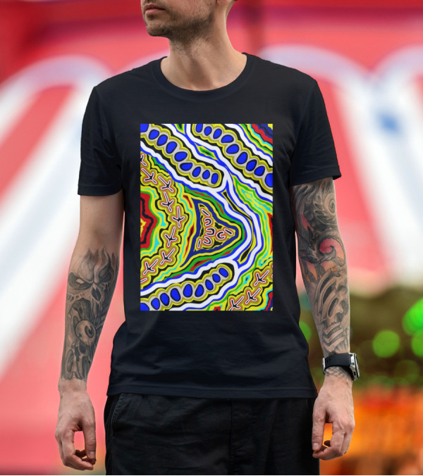 Premium T-Shirt: Aboriginal Art Authentic Emu Dream Vibrant Tribal T-Shirt Aboriginal Art Authentic Emu Dream Vibrant Tribal T-Shirt