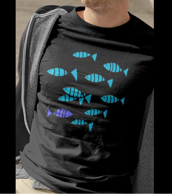 Be Different Blue And Purple Fish Contrast T-Shirt