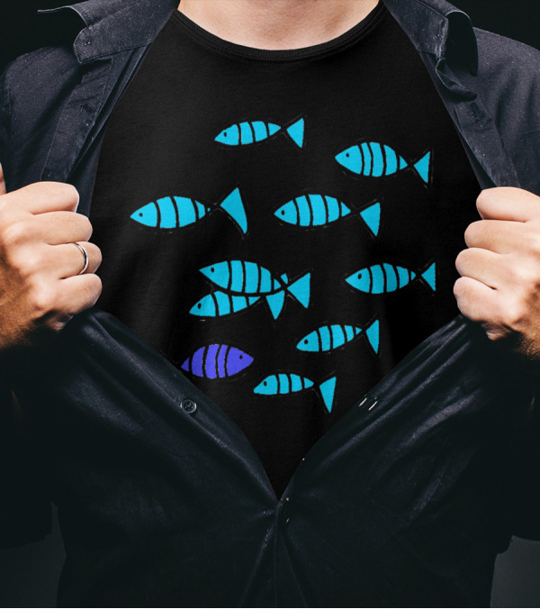 Be Different Blue And Purple Fish Contrast T-Shirt