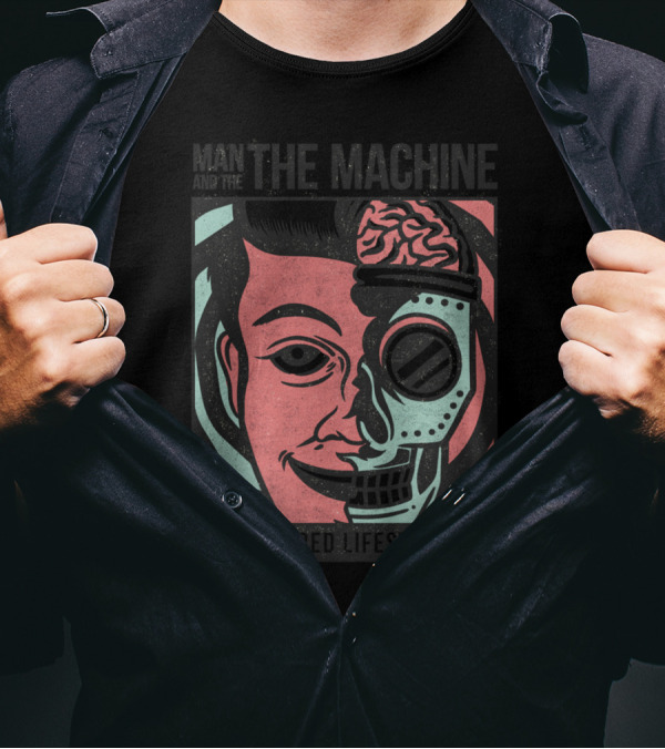 Man And The Machine Brain Mechanics Duality T-Shirt
