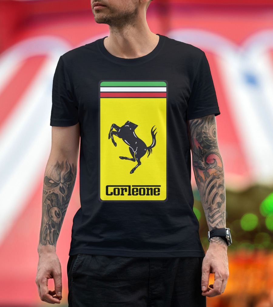 Corleone Ferrari Style Logo Black Horse on Italian Flag Background T-Shirt