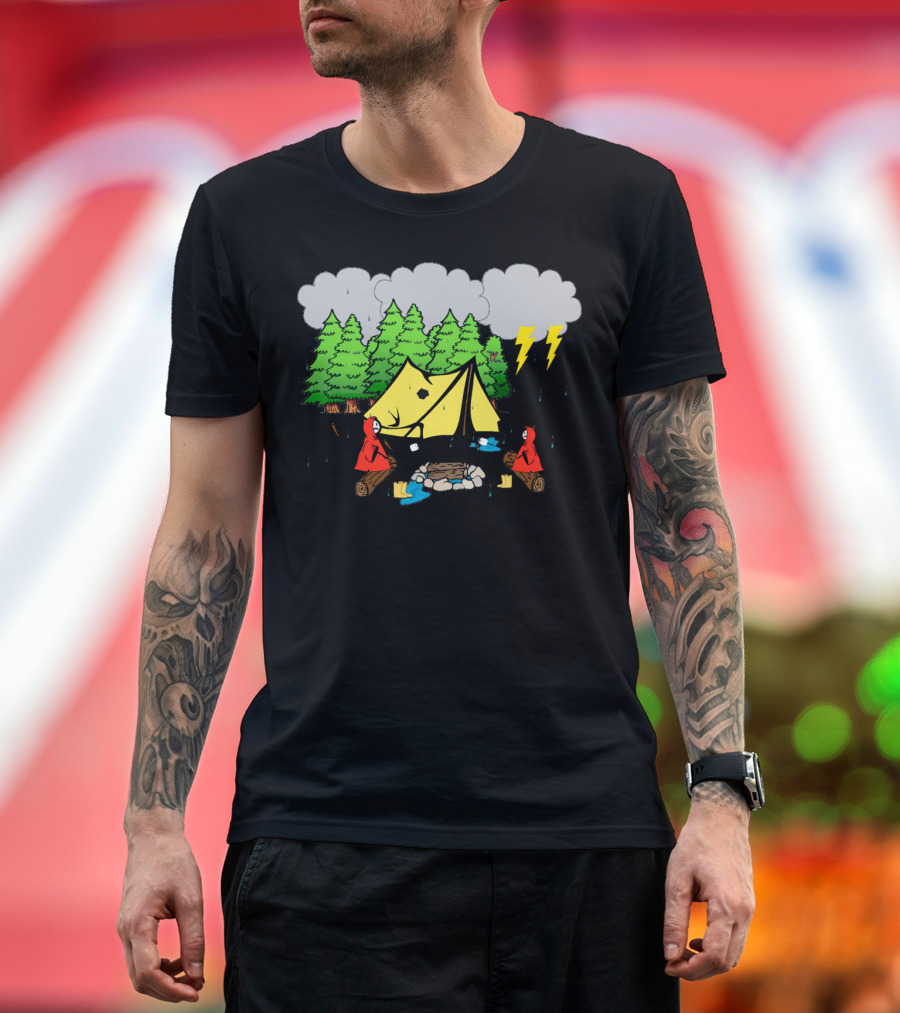 Not a Happy Camper Rainy Thunderstorm Funny Camping Scene T-Shirt