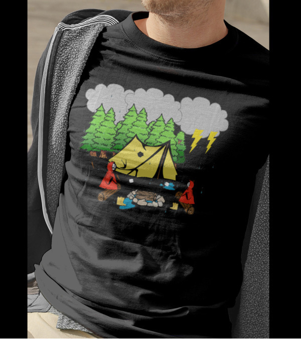 Not A Happy Camper Rainy Thunderstorm Funny Camping Scene T-Shirt
