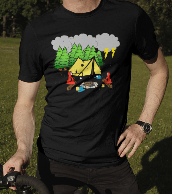 Not A Happy Camper Rainy Thunderstorm Funny Camping Scene T-Shirt