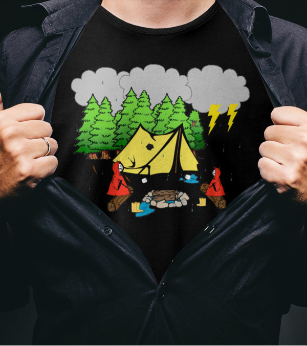 Not A Happy Camper Rainy Thunderstorm Funny Camping Scene T-Shirt