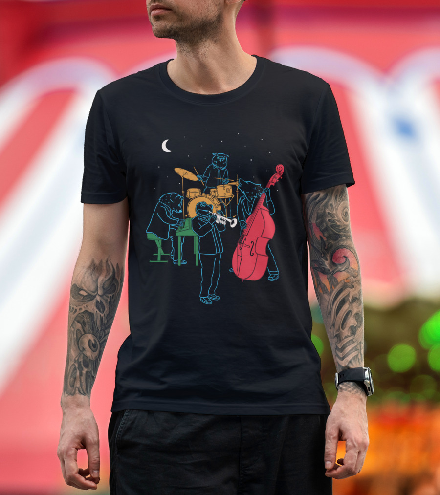 Animals Playing Jazz Under Moon and Stars T-Shirt