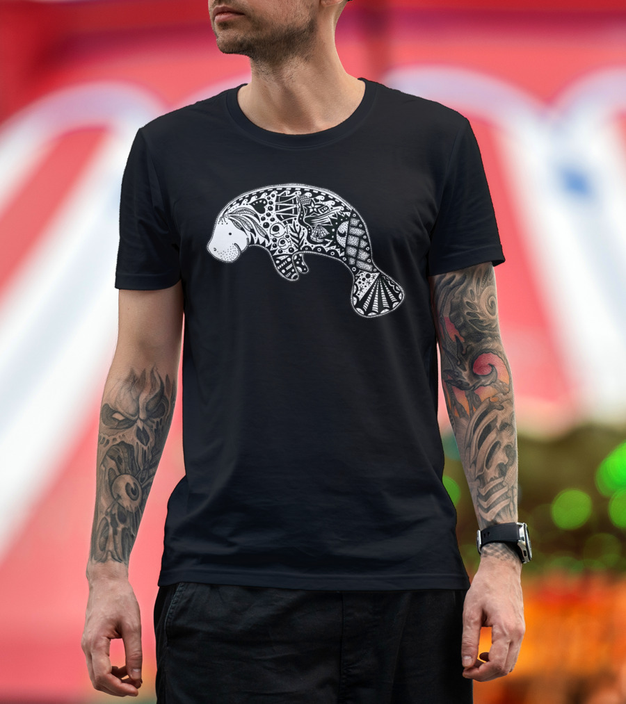 Intricate Manatee Blue Decorated T-Shirt