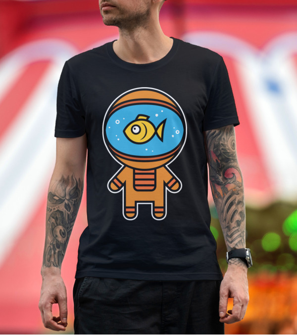 Premium T-Shirt: Cosmonaut Fish in Space Suit with Helmet and Bubbles T-Shirt Cosmonaut Fish in Space Suit with Helmet and Bubbles T-Shirt