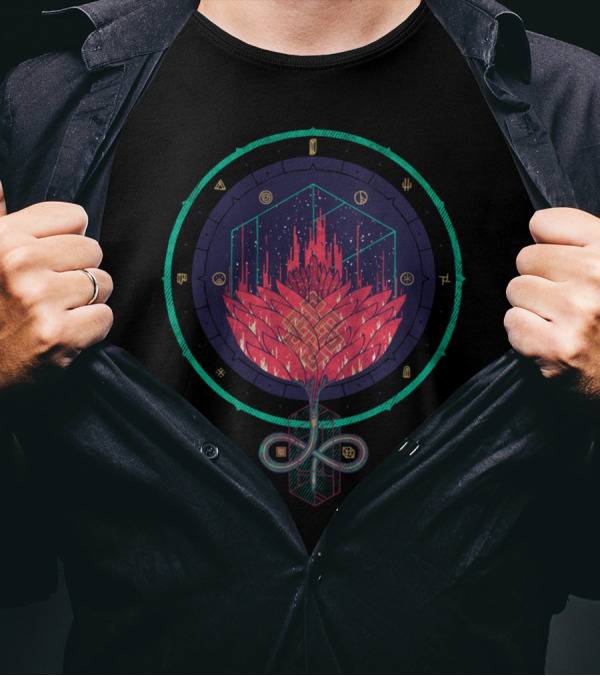 Fading Dahlia Cosmic Mystical Symbols Sacred Geometry T-Shirt