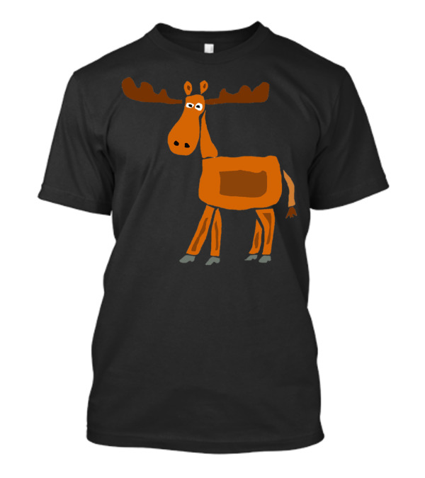 Bold Moose Primitive Art Original Whimsical Cartoon T-Shirt