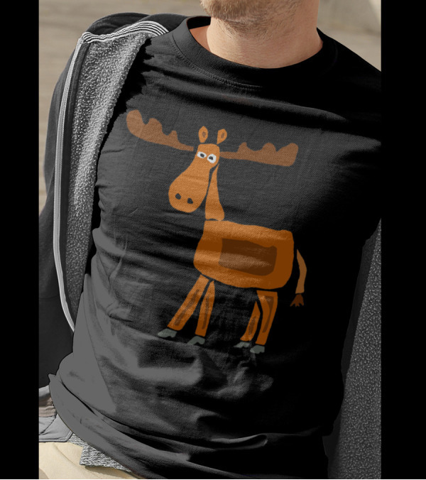 Bold Moose Primitive Art Original Whimsical Cartoon T-Shirt