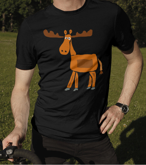 Bold Moose Primitive Art Original Whimsical Cartoon T-Shirt