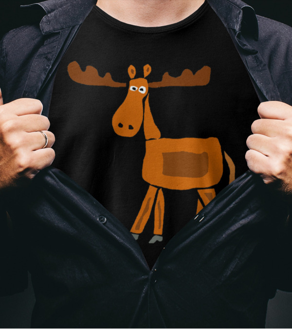 Bold Moose Primitive Art Original Whimsical Cartoon T-Shirt