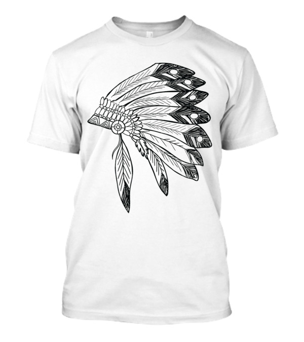 Apache Lescap Feathered Headdress Drawing T-Shirt