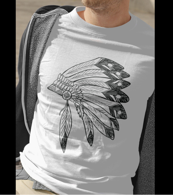 Apache Lescap Feathered Headdress Drawing T-Shirt