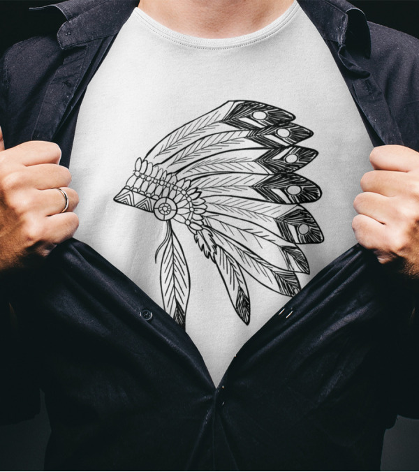 Apache Lescap Feathered Headdress Drawing T-Shirt