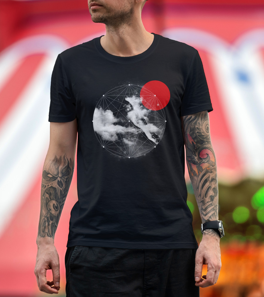 Where Does The Wind Come From Geometric Cosmic Cloud and Red Sun T-Shirt