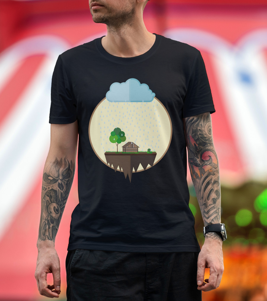Oasis Floating Island with Rain Cloud and Tree Scene T-Shirt