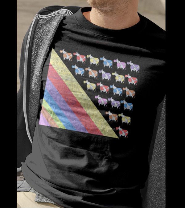 Obsessive Compulsive Farming Colorful Cows Geometric T-Shirt