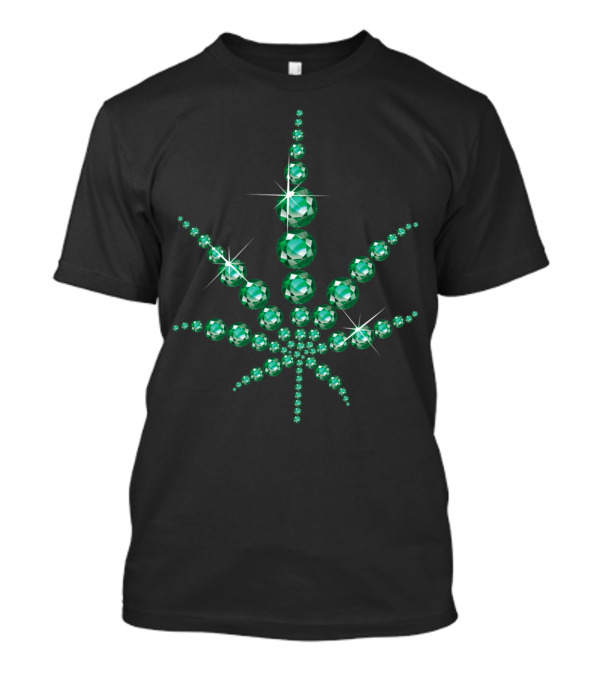 Cannabis Leaf Composed Of Emerald Gems T-Shirt