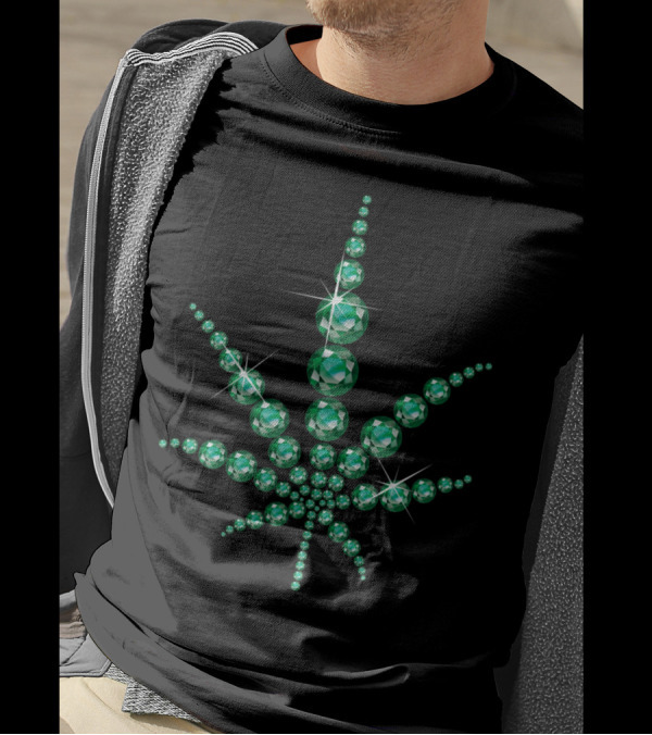 Cannabis Leaf Composed Of Emerald Gems T-Shirt
