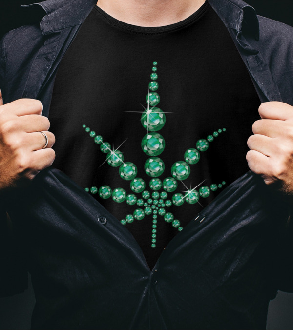 Cannabis Leaf Composed Of Emerald Gems T-Shirt